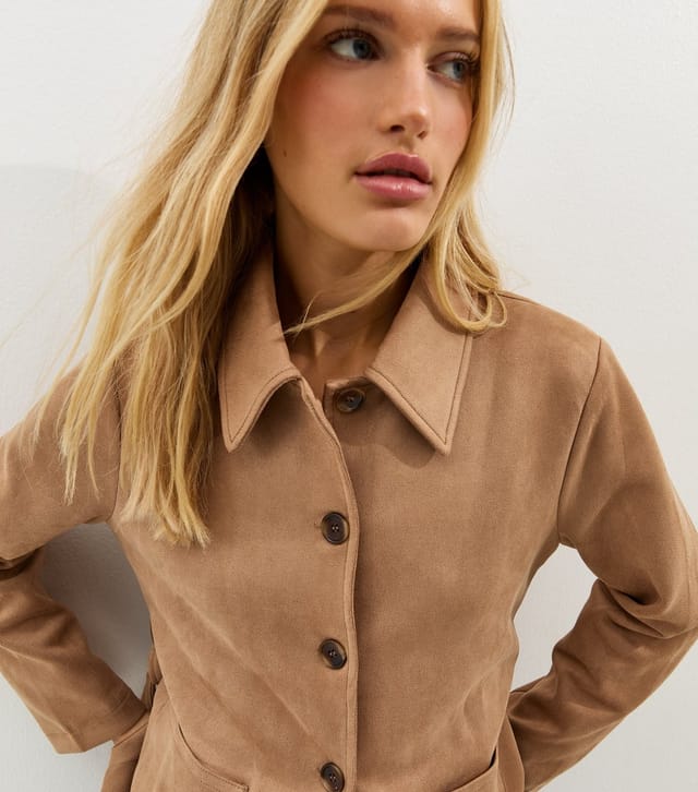 New Look Women's Camel Faux Suede Button Through Belted Jacket New Look - 2