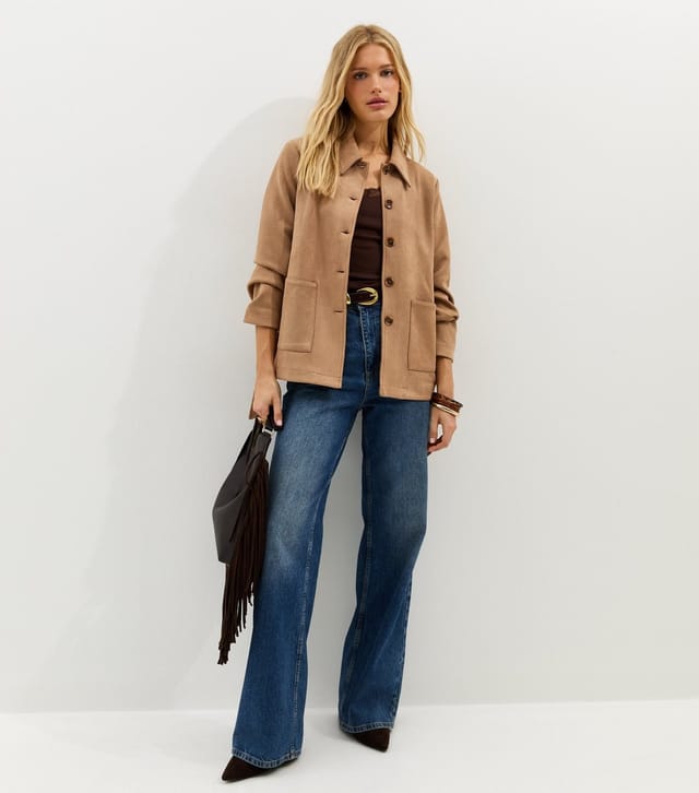 New Look Women's Camel Faux Suede Button Through Belted Jacket New Look - 3