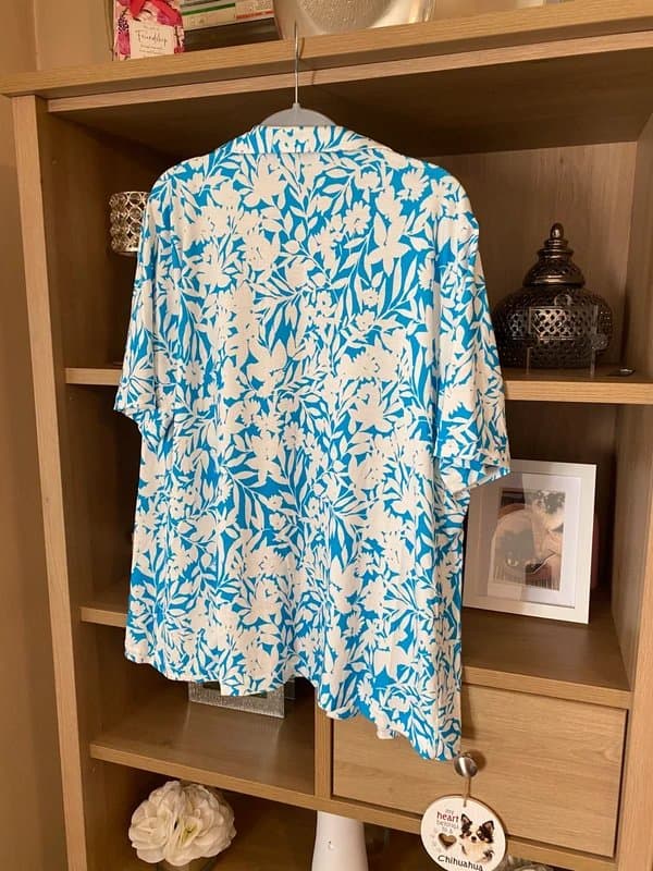 David Nieper 💙 David Nieper Sky Blue White Floral Open Front Cotton Tunic Top Size Medium Fits 12-16