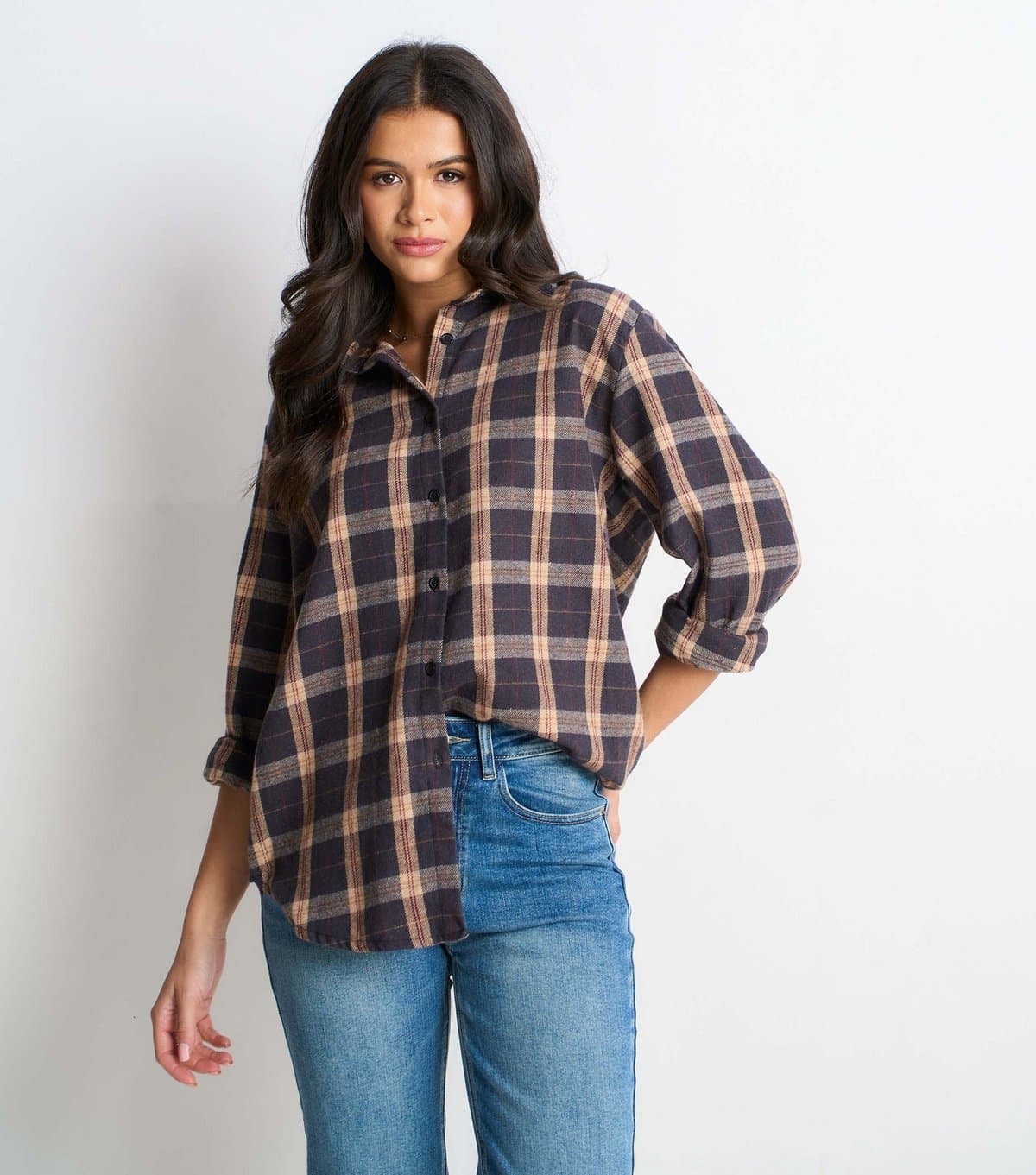Gini London Women's Brown Checked Longline Shirt Gini London New Look