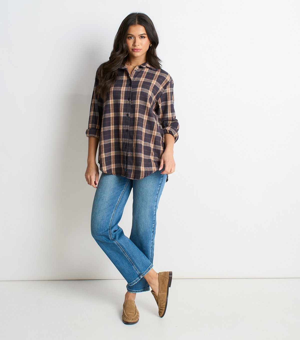 Gini London Women's Brown Checked Longline Shirt Gini London New Look - 2