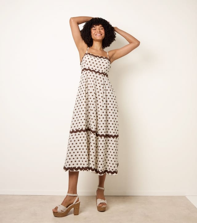 Blue Vanilla Women's Cream Polka Dot Midi Dress Blue Vanilla New Look - 3