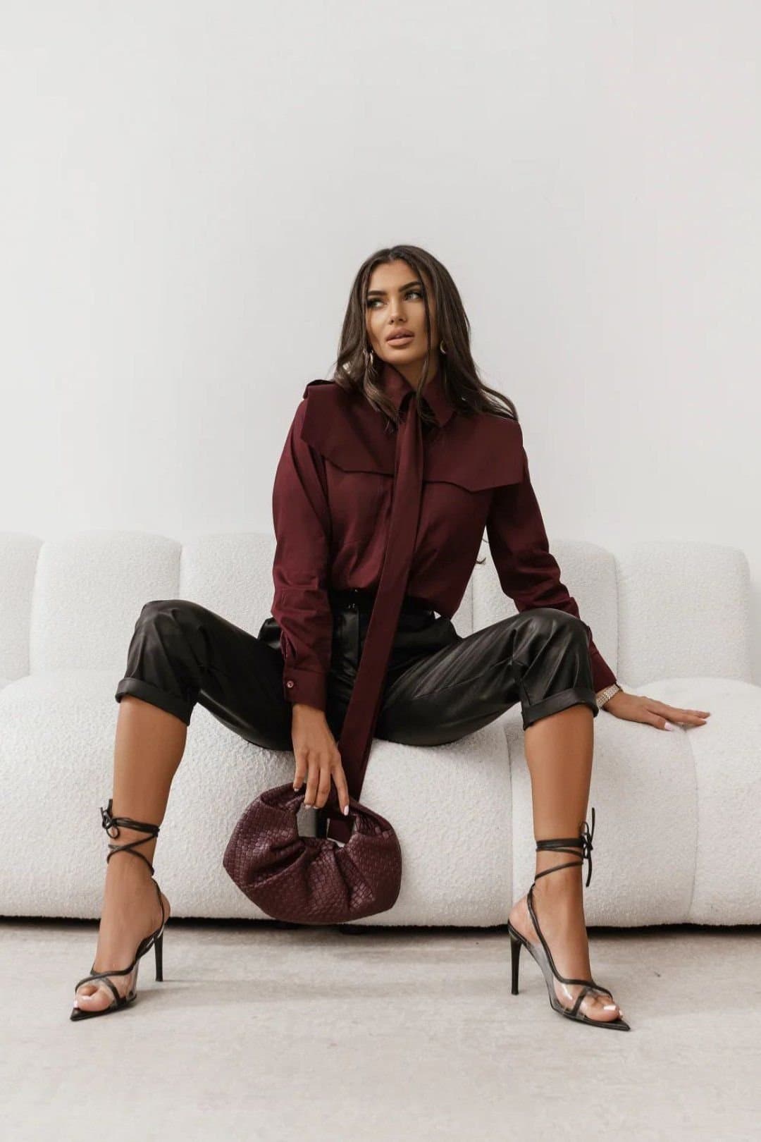 Love Lace Love Lace Women's MILO Long Sleeve Cotton Elastane Shirt in Burgundy