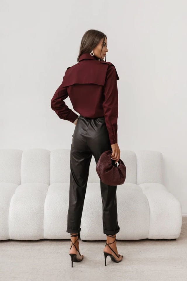 Love Lace Love Lace Women's MILO Long Sleeve Cotton Elastane Shirt in Burgundy - 3