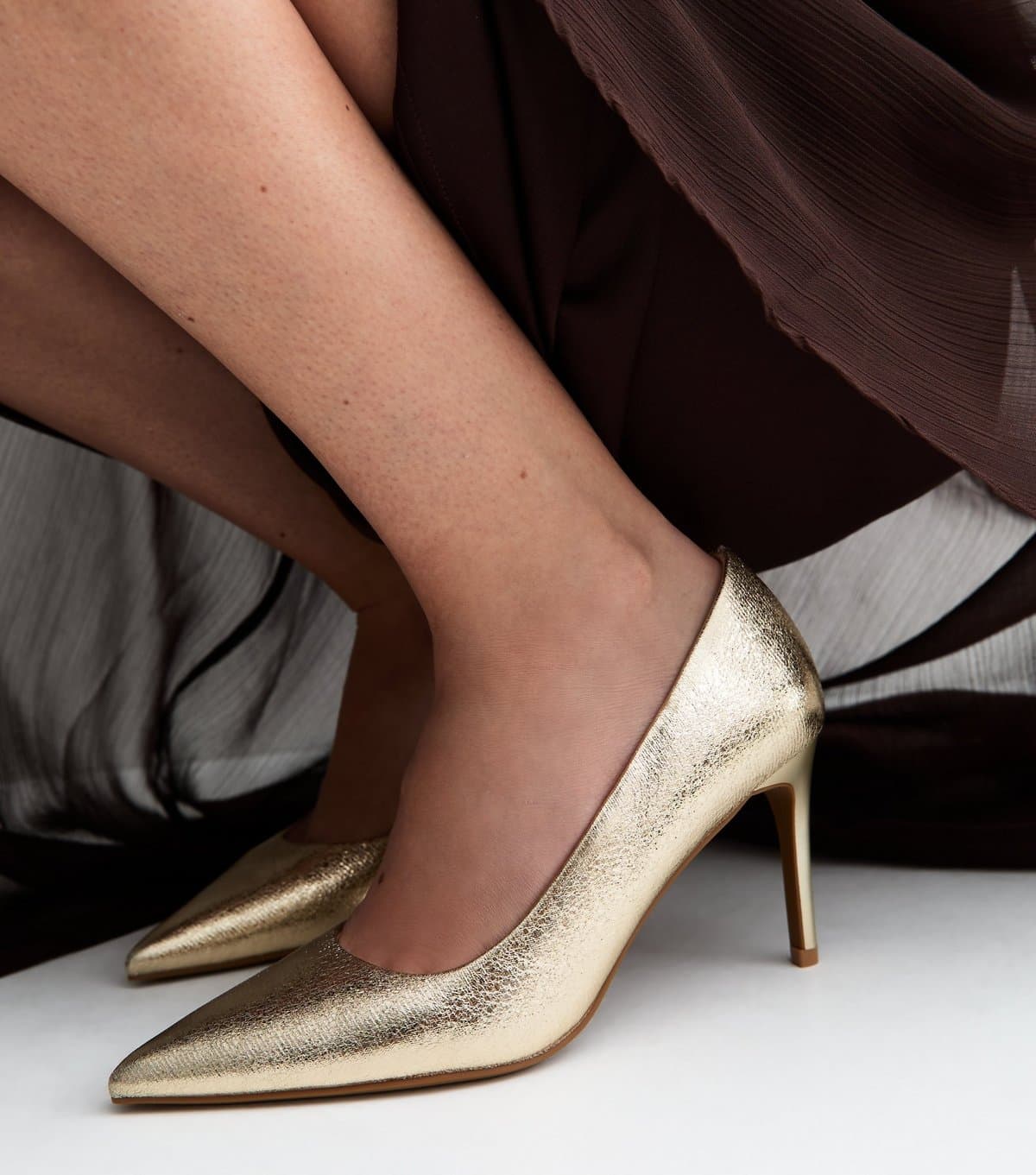New Look New Look Gold Faux Leather Stiletto Court Shoes Vegan