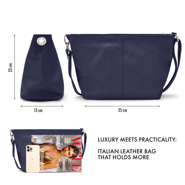 Woodland Leathers Woodland Leathers Women's Genuine Italian Leather Handbag Shoulder Bag in Navy - 3