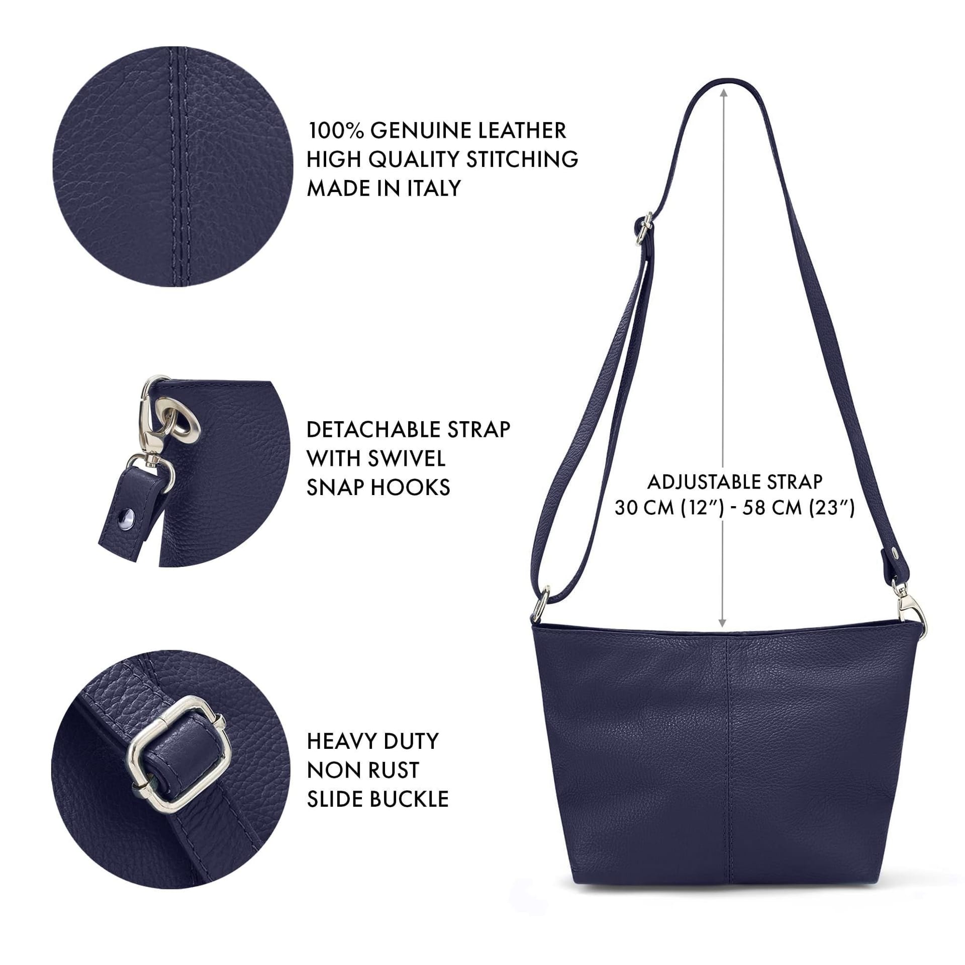 Woodland Leathers Woodland Leathers Women's Genuine Italian Leather Handbag Shoulder Bag in Navy - 4