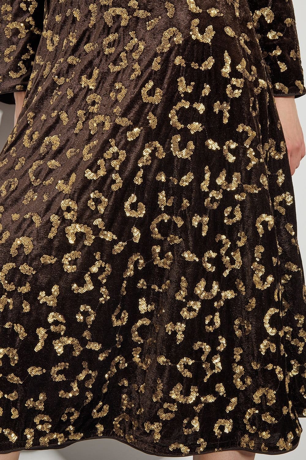 Monsoon Monsoon Women's Arwen Sequin Leopard Velvet Midi Dress Brown in Chocolate - 4