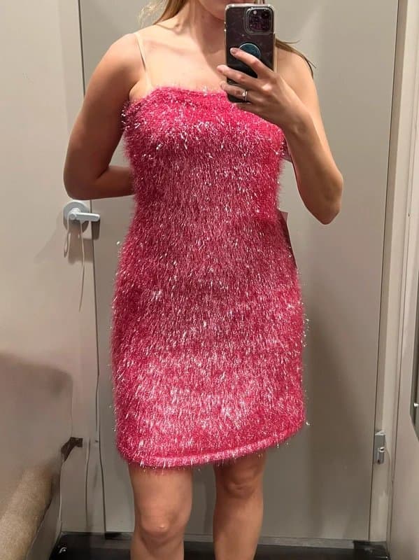 Never Fully Dressed Never Fully Dressed Pink Sparkle Fringe Mini Dress – Size 14