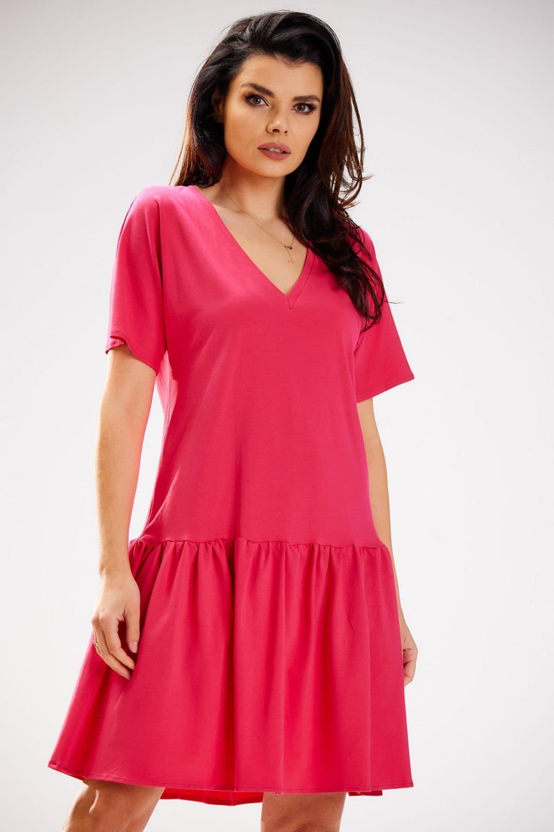 Love Lace Love Lace Women's Loose Short Sleeve Ruffle Hem Dress Style 181261 in Pink