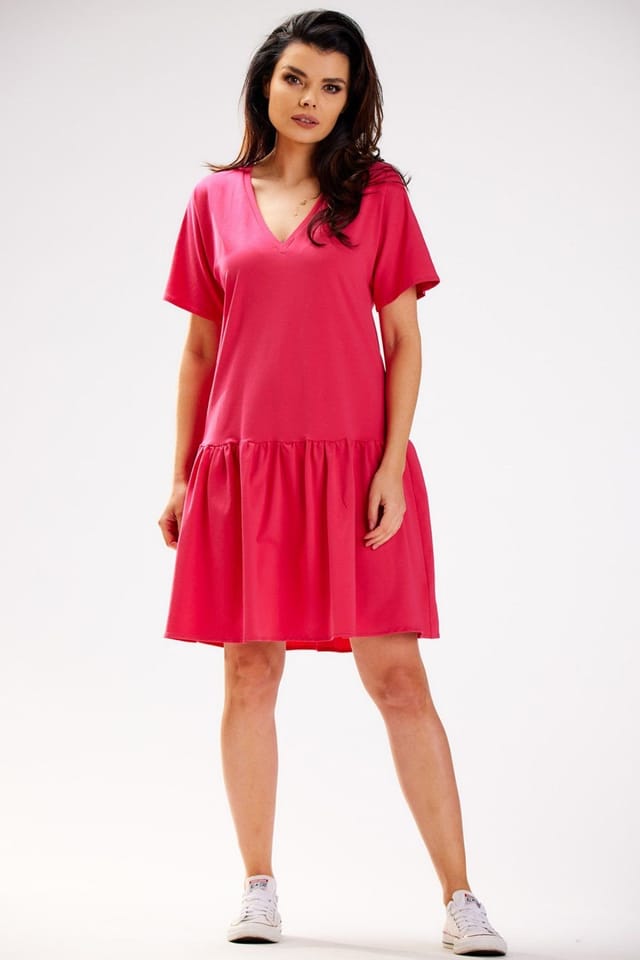Love Lace Love Lace Women's Loose Short Sleeve Ruffle Hem Dress Style 181261 in Pink - 2