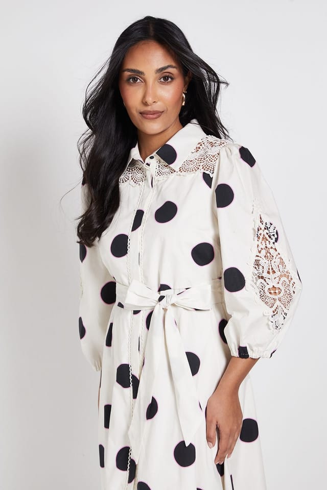 Wallis Wallis Women's Petite Polka Dot Cotton Cutwork Detail Shirt Dress in Ivory - 2