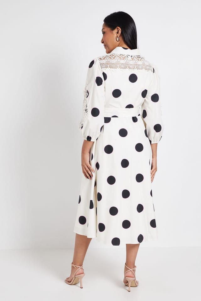 Wallis Wallis Women's Petite Polka Dot Cotton Cutwork Detail Shirt Dress in Ivory - 3