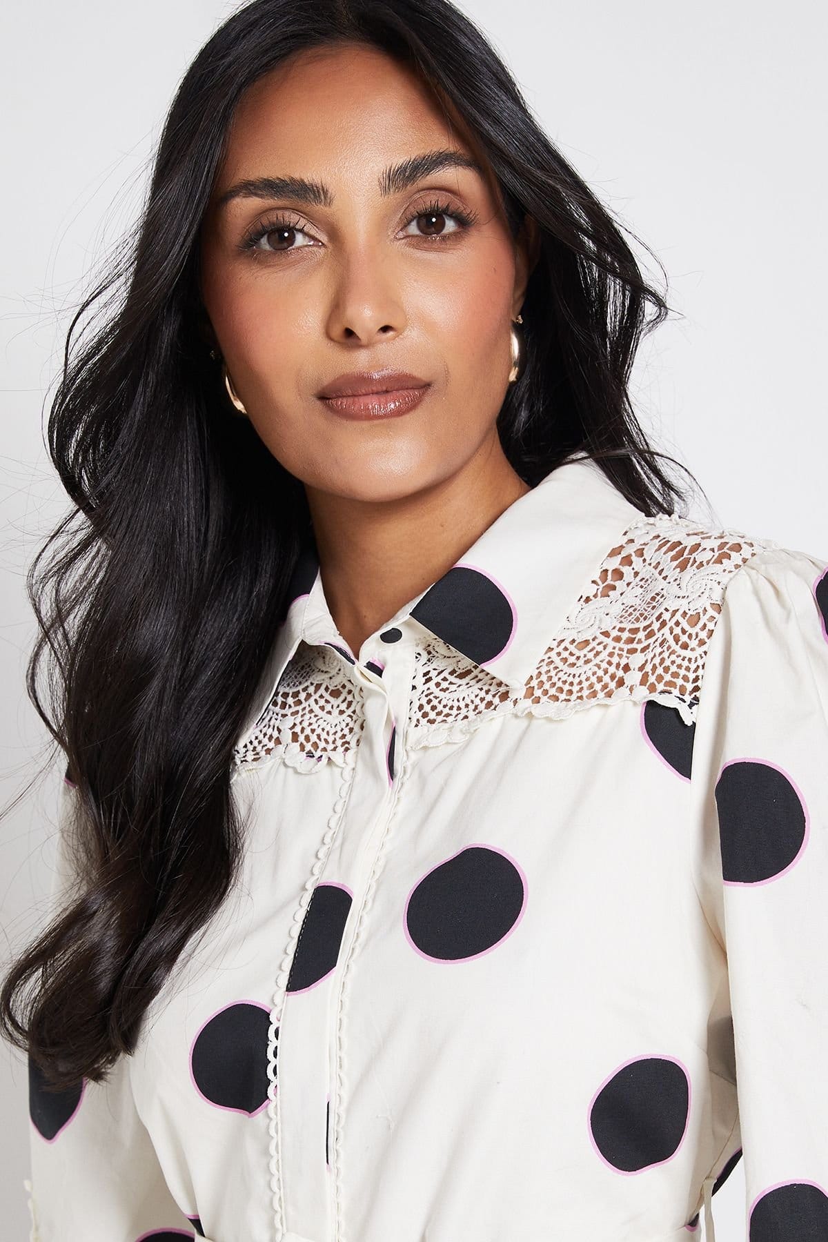 Wallis Wallis Women's Petite Polka Dot Cotton Cutwork Detail Shirt Dress in Ivory - 4