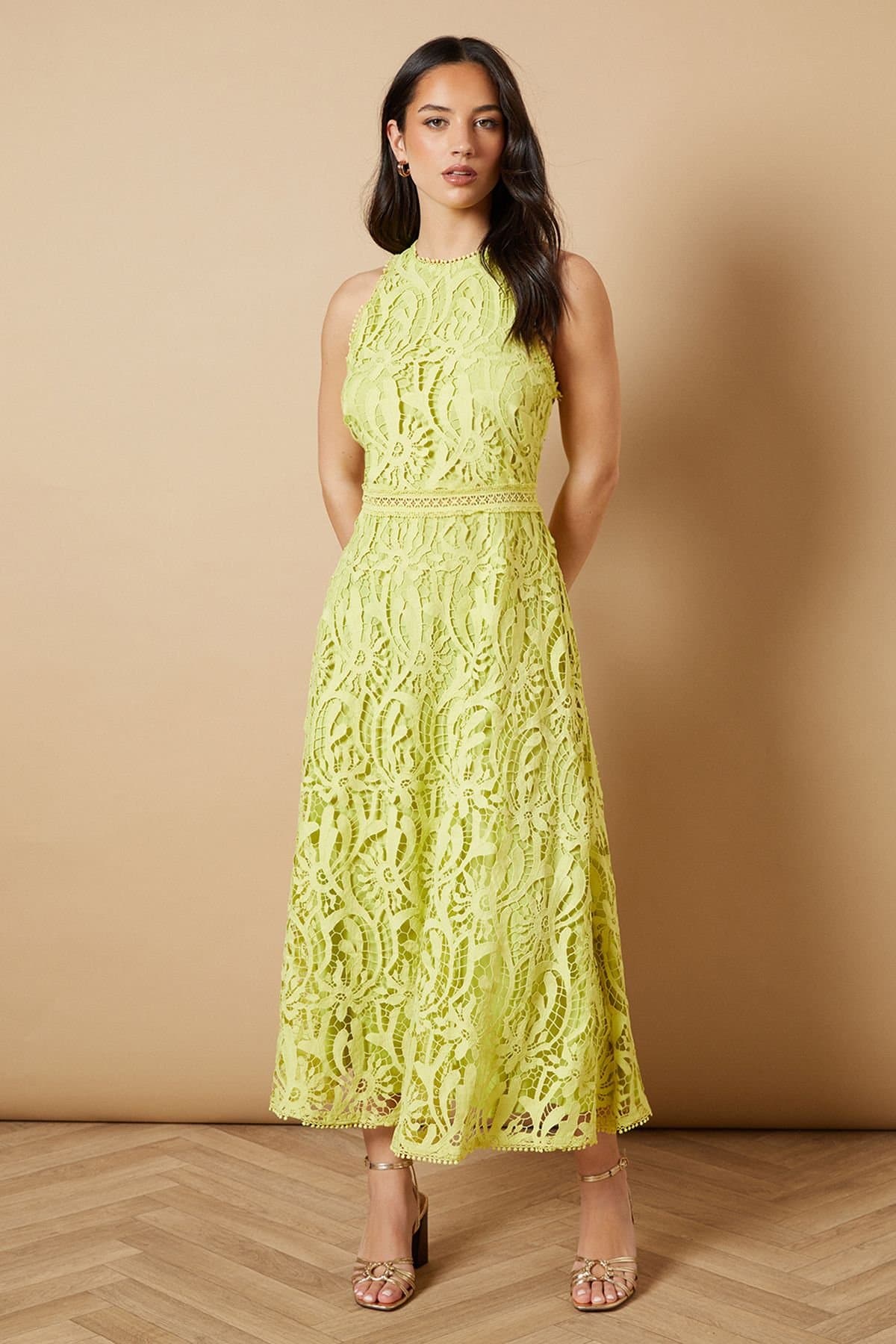 Oasis Oasis Women's Lace Halterneck Dress in Lime