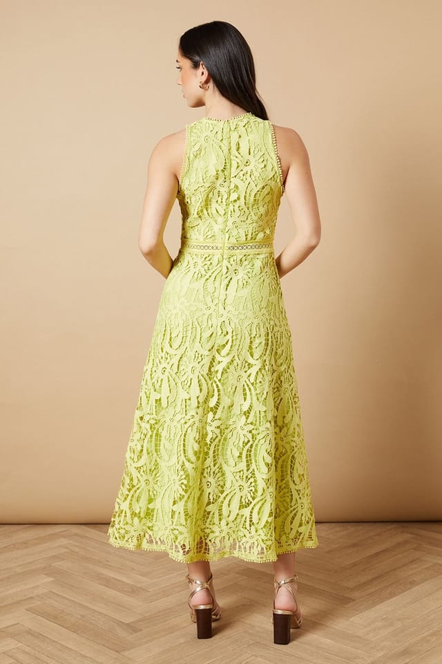 Oasis Oasis Women's Lace Halterneck Dress in Lime - 3