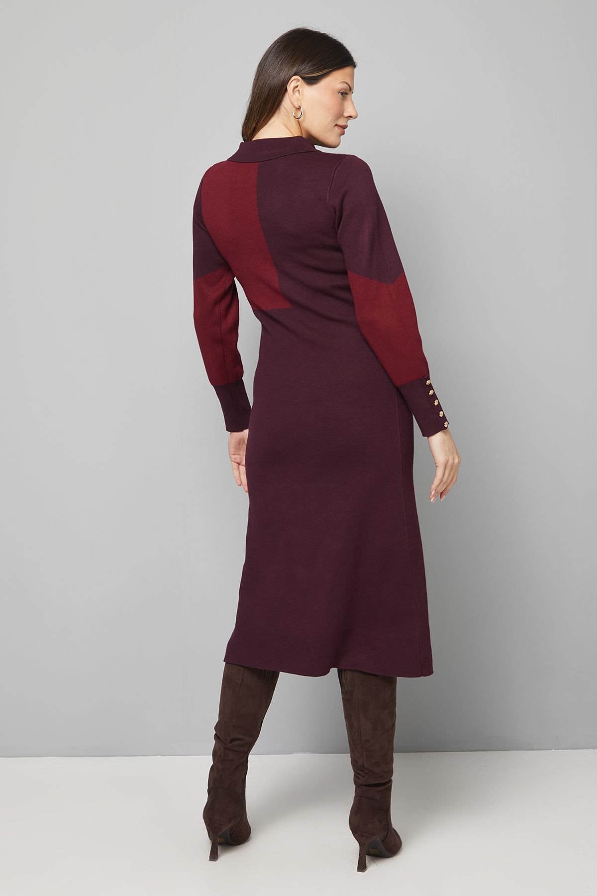 Wallis Wallis Women's Collared Geo Knitted Dress in Burgundy - 3