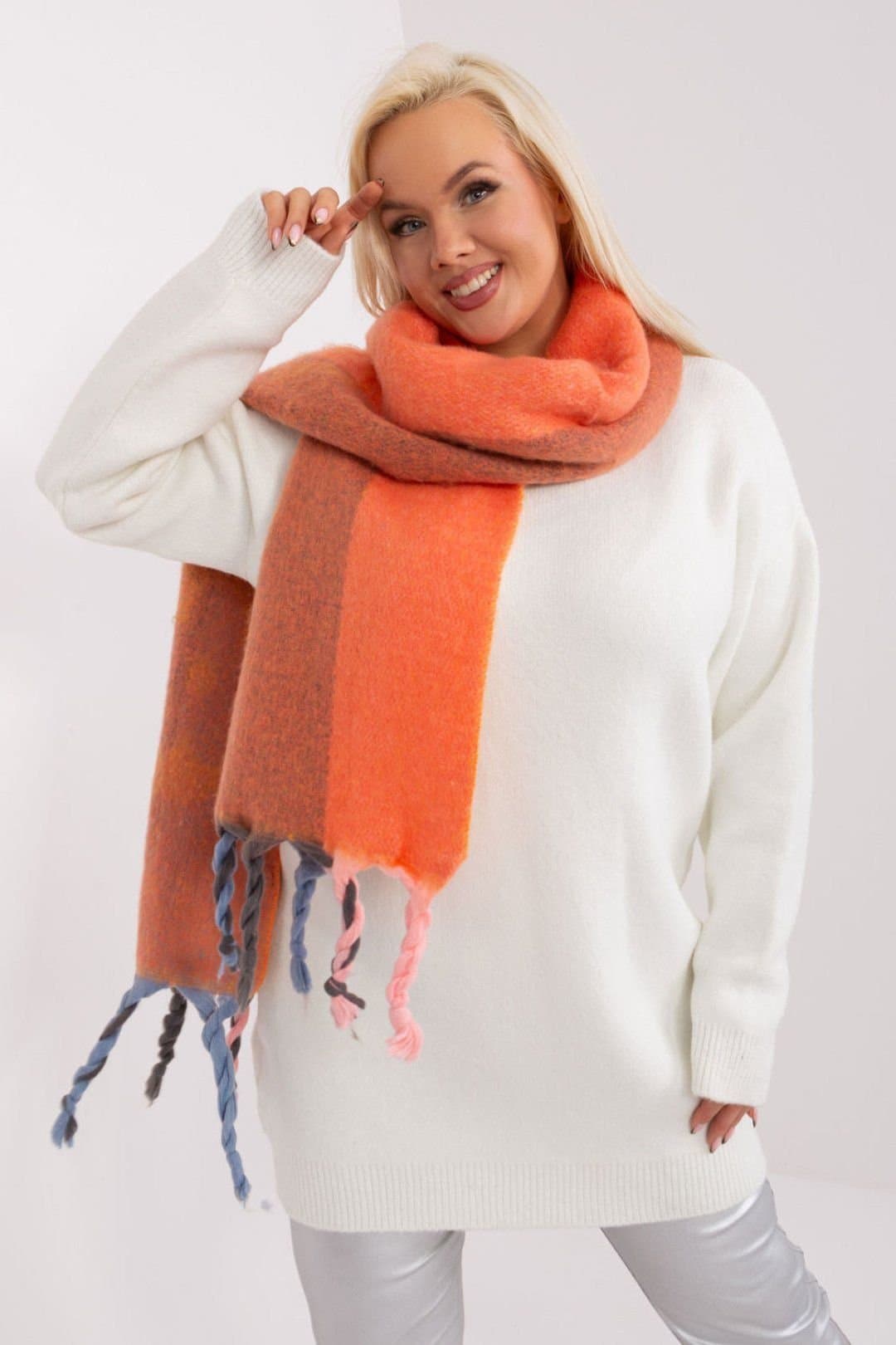 Love Lace Love Lace Women's Autumn Winter Decorative Striped Tassel Long Scarf Polyester in Orange