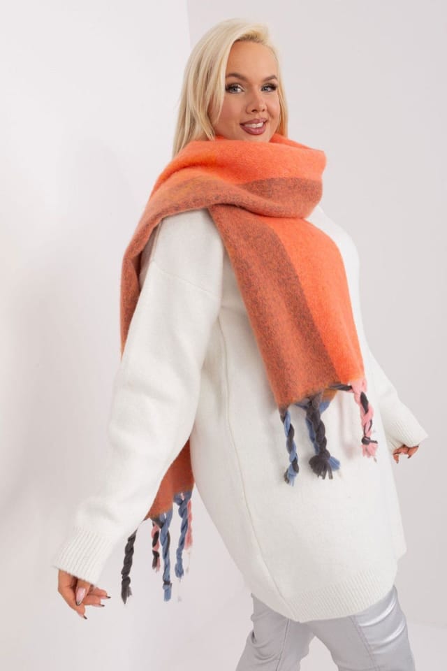 Love Lace Love Lace Women's Autumn Winter Decorative Striped Tassel Long Scarf Polyester in Orange - 2