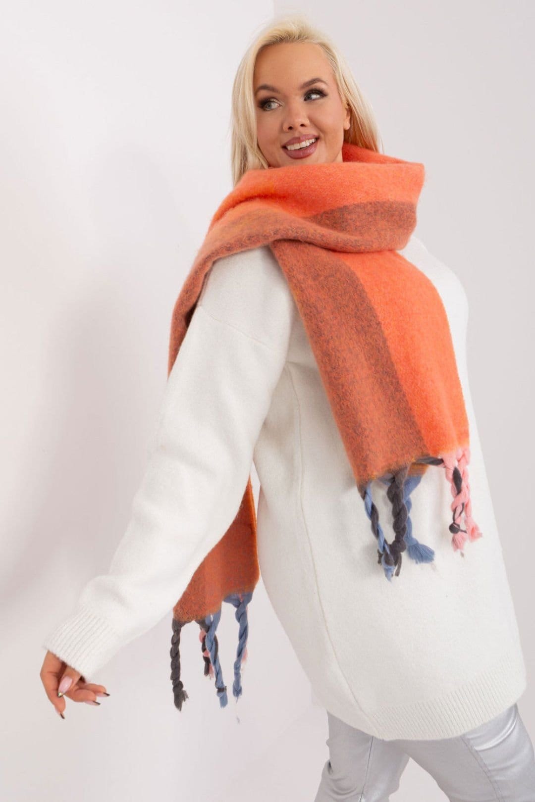 Love Lace Love Lace Women's Autumn Winter Decorative Striped Tassel Long Scarf Polyester in Orange - 4