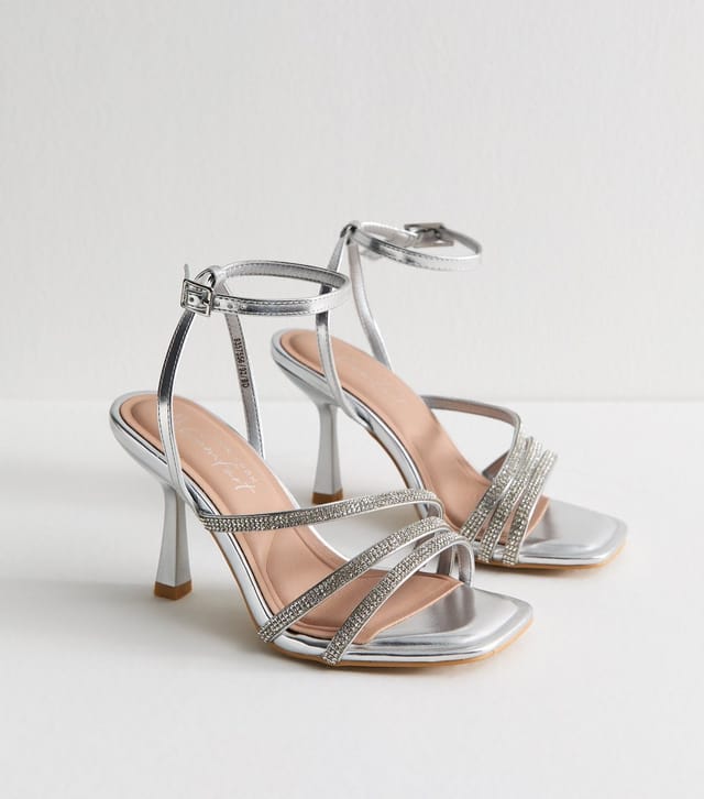 New Look Women's Wide Fit Silver Embellished Stiletto Heel Sandals Vegan New Look - 2