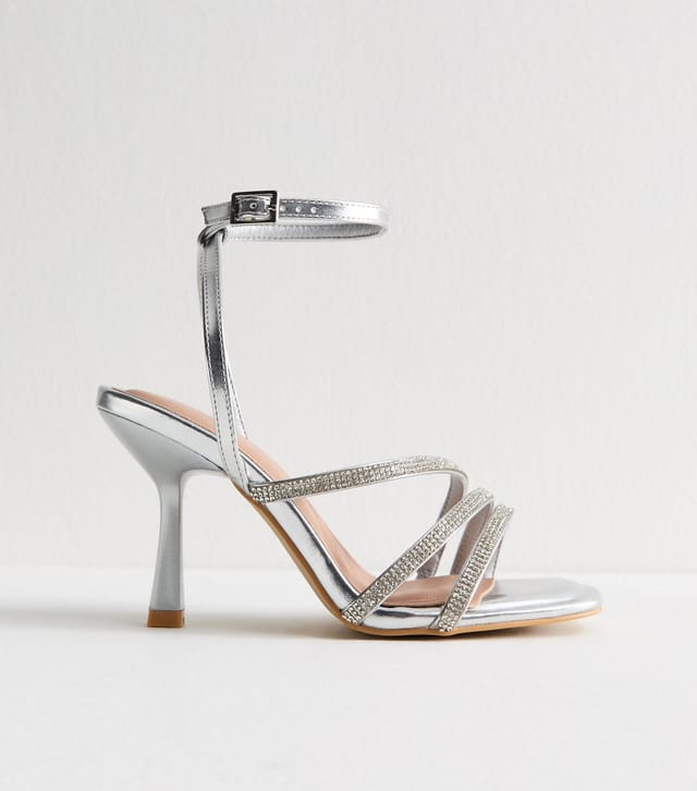 New Look Women's Wide Fit Silver Embellished Stiletto Heel Sandals Vegan New Look - 3