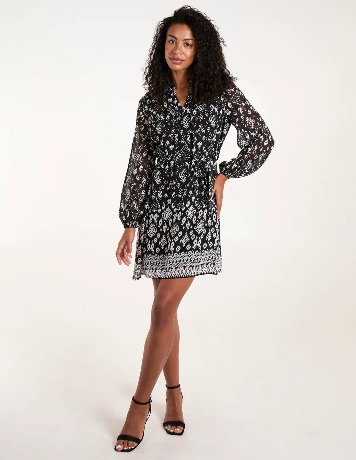 Blue Vanilla Tie Neck & Waist Mini Smock Dress