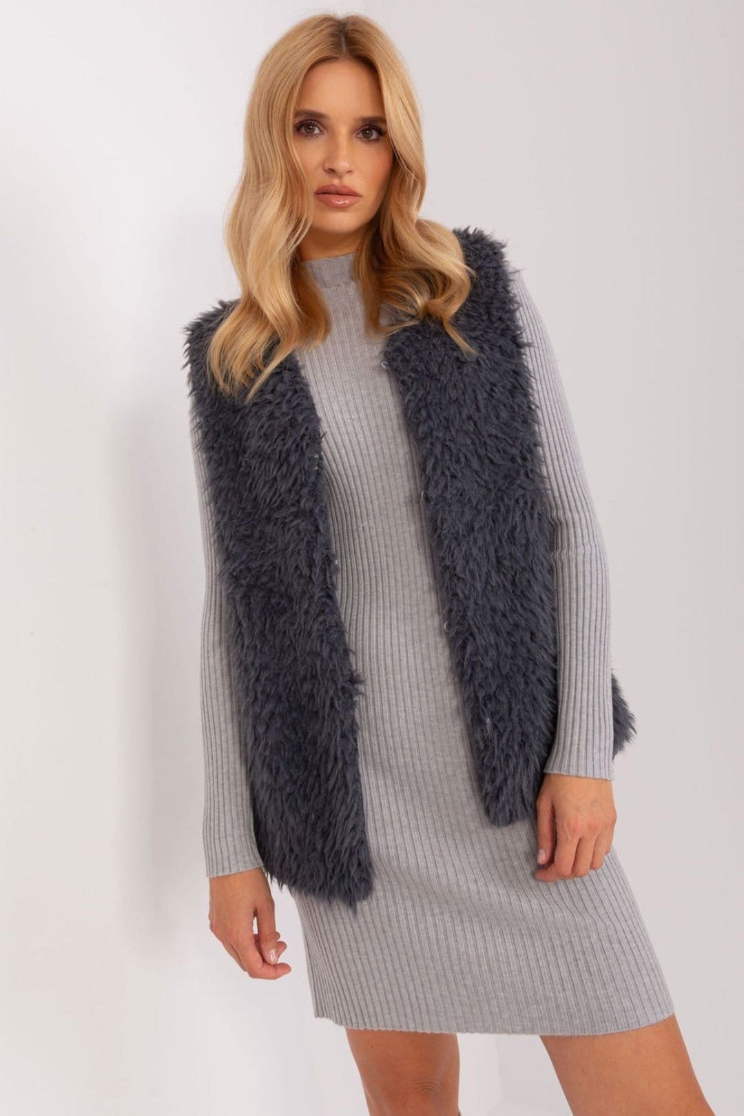 Love Lace Grey Faux Fur Polyester Gilet Vest
