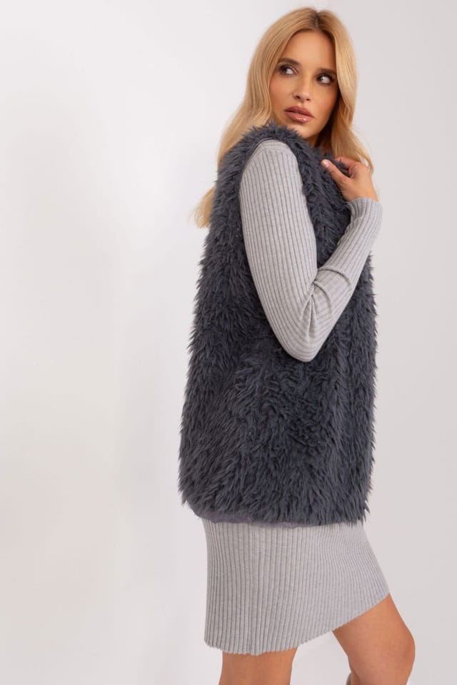 Love Lace Love Lace Women's Breathable Faux Fur Polyester Gilet Vest in Grey - 2
