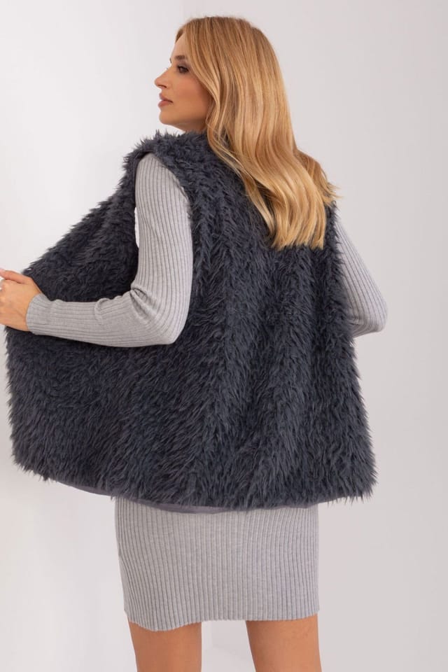 Love Lace Love Lace Women's Breathable Faux Fur Polyester Gilet Vest in Grey - 3