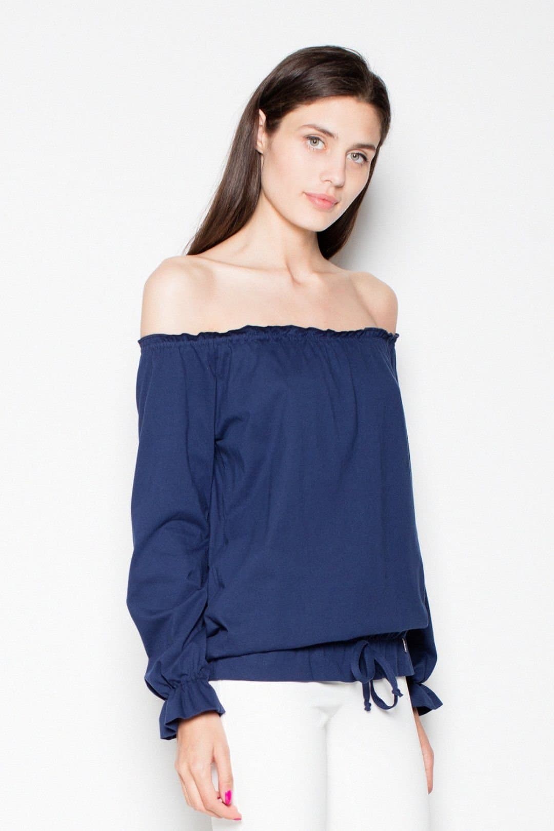 Love Lace Love Lace Blue Off-Shoulder Pleated Blouse