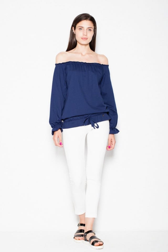 Love Lace Love Lace Women's Long Sleeve Pleated Loose Blouse in Blue - 2