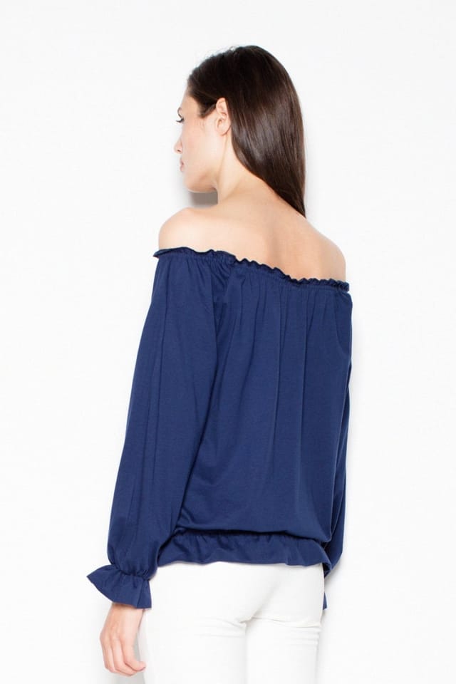 Love Lace Love Lace Women's Long Sleeve Pleated Loose Blouse in Blue - 3