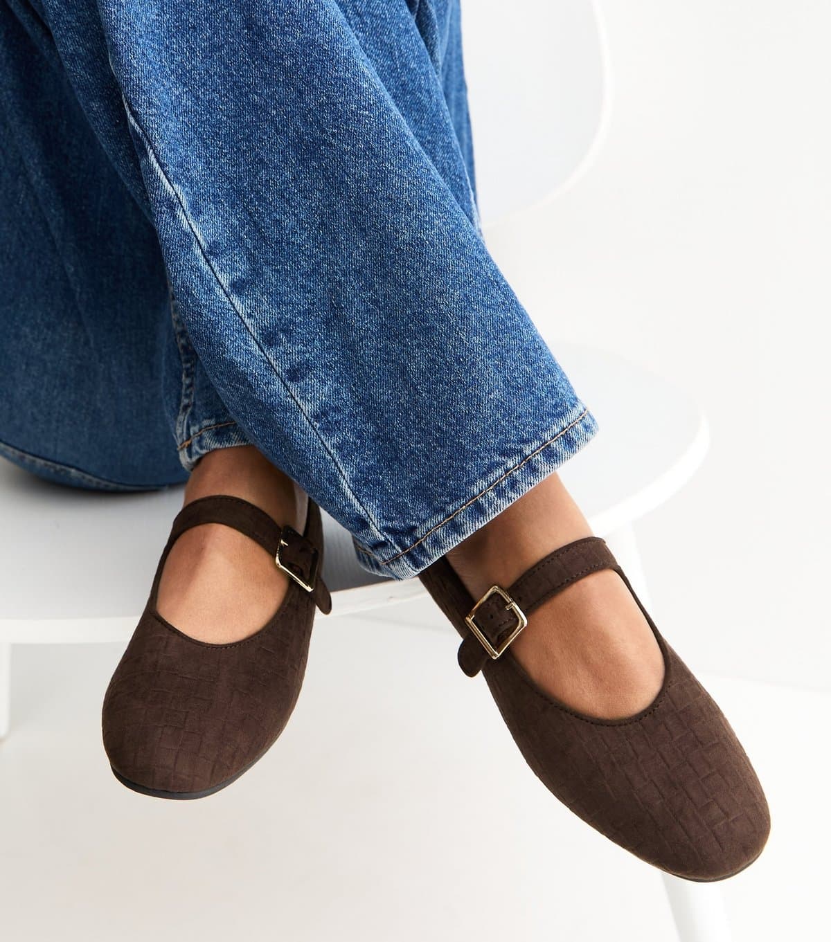 New Look New Look Brown Textured Faux Suede Mary Jane Flats