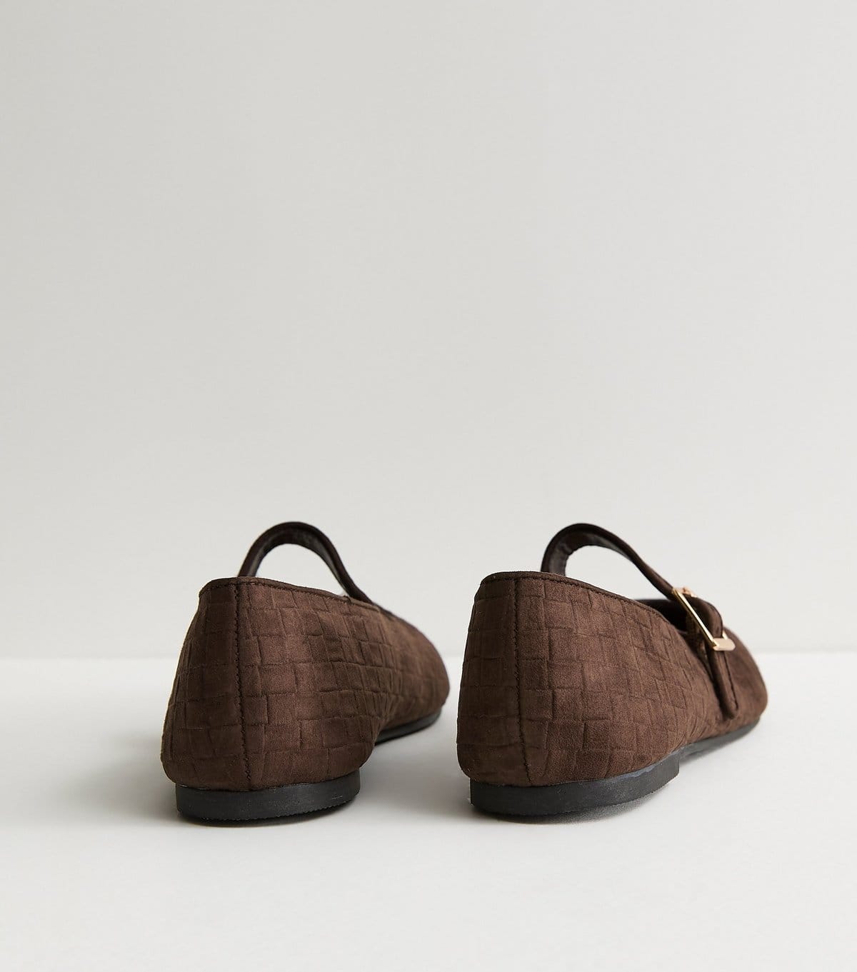 New Look Women's Brown Textured Faux Suede Buckled Mary Jane Flats Vegan New Look - 4