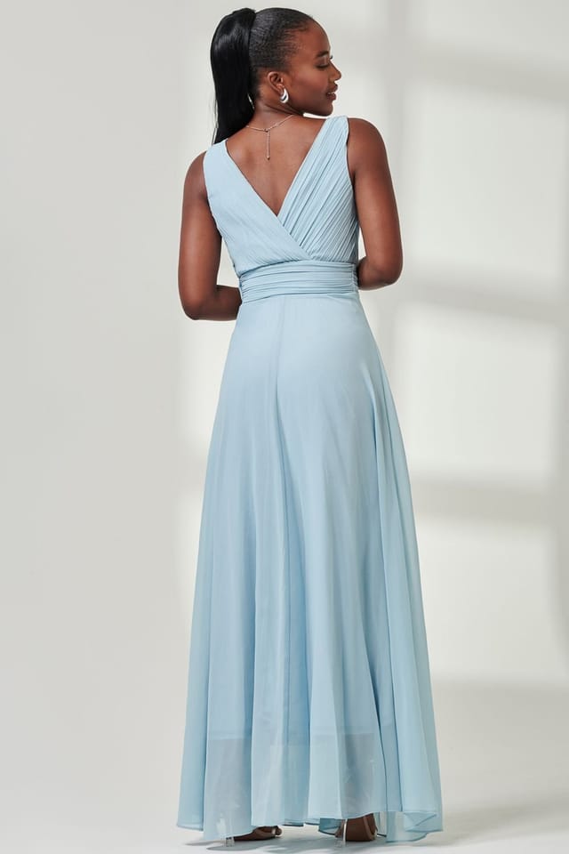 Jolie Moi Jolie Moi Women's Pleated Bodice Chiffon Maxi Dress in Light Blue - 2