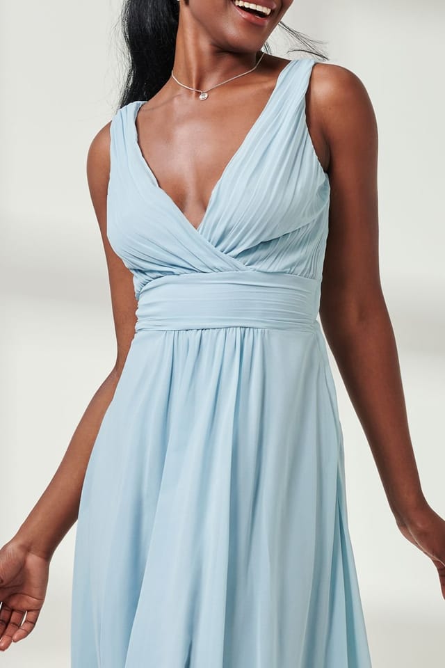 Jolie Moi Jolie Moi Women's Pleated Bodice Chiffon Maxi Dress in Light Blue - 3