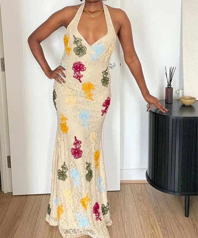 ASOS Design Embellished Cream Maxi Prom Dress