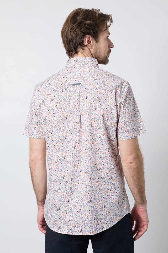 Maine Maine Men's White Floral Print Short Sleeve Shirt - 3
