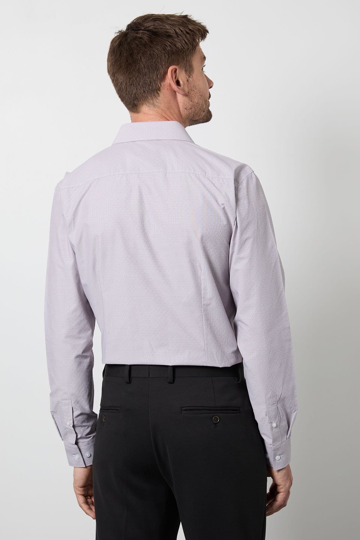 Burton Burton Men's Pink Textured Easy Iron Slim Fit Long Sleeve Shirt - 4