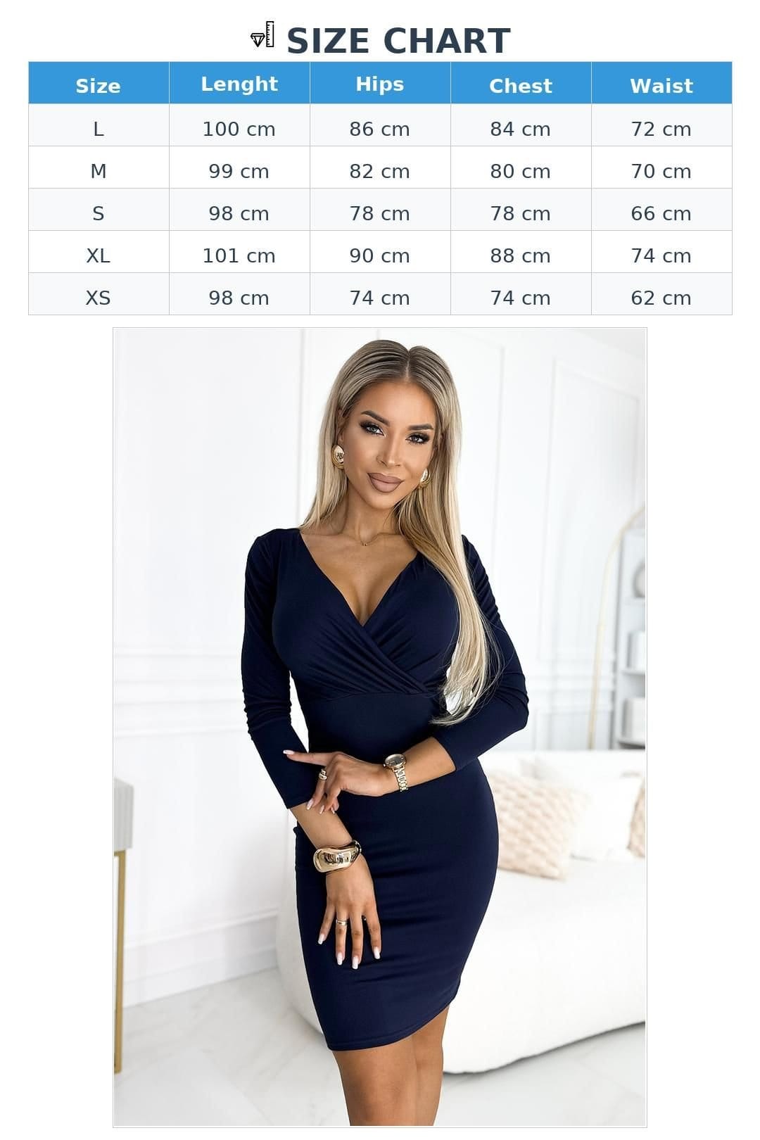 Love Lace Love Lace Women's Fitted Evening Dress Envelope Neck Long Sleeve in Blue - 4
