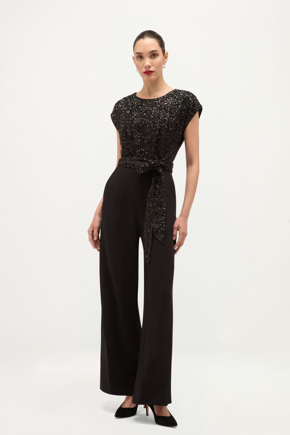Hobbs London Hobbs London Women's Lilah Sequin Tie-Waist Wide Leg Jumpsuit in Black