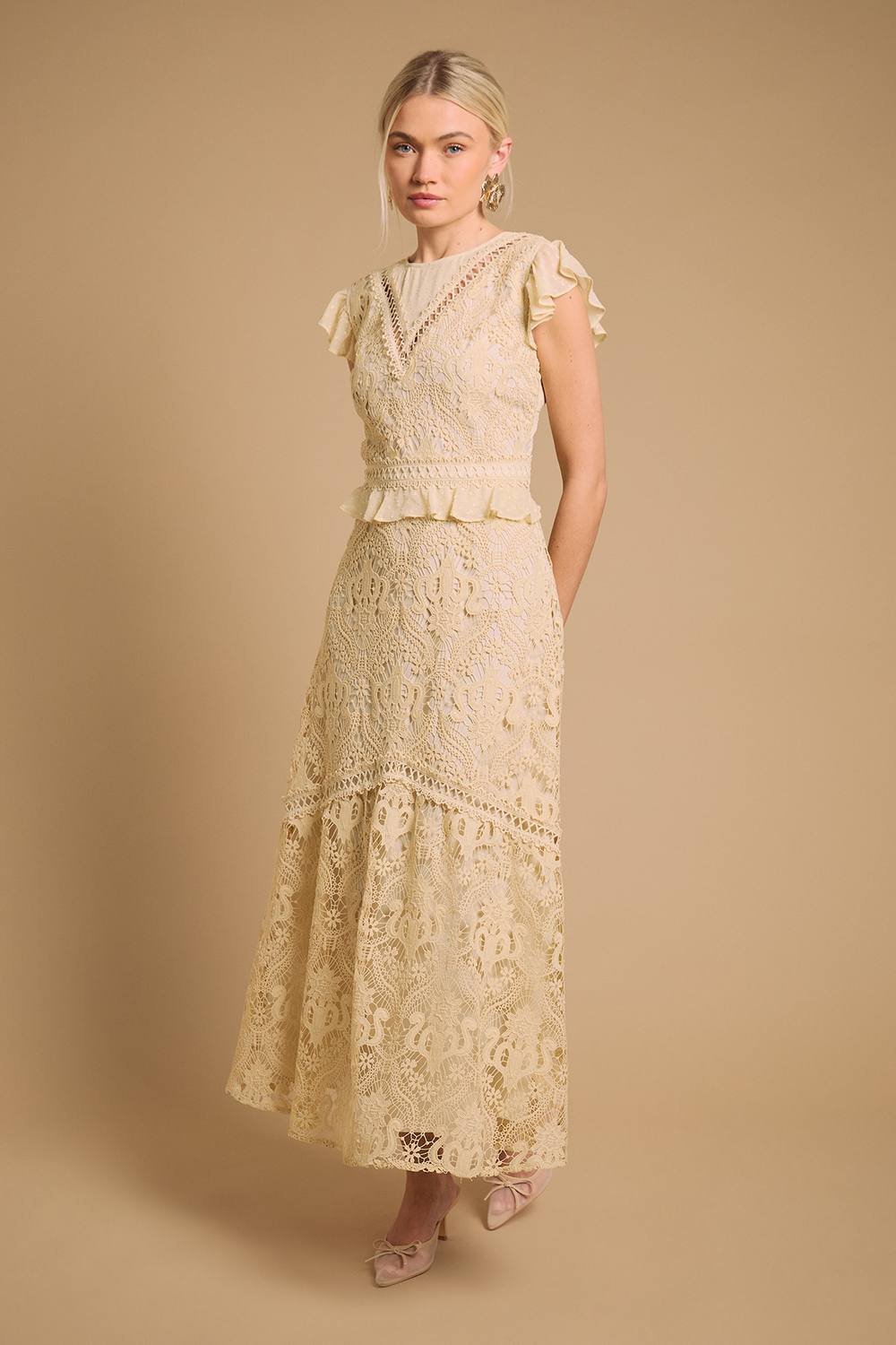 Oasis Oasis Women's Dobby Lace Detail Midaxi Dress in Yellow - 2