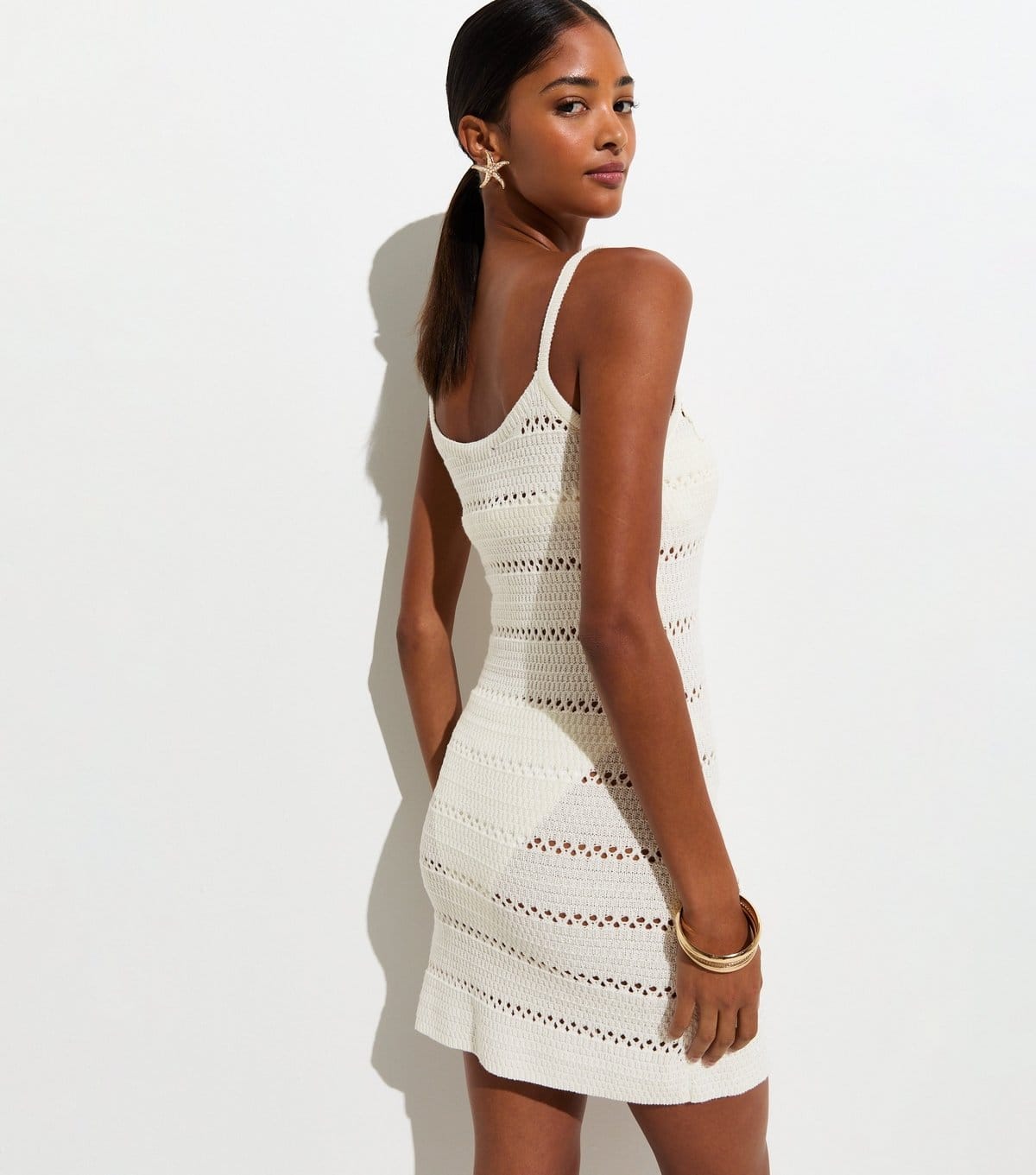 New Look Women's White Cotton Rich Floral Crochet Beach Mini Dress New Look - 4