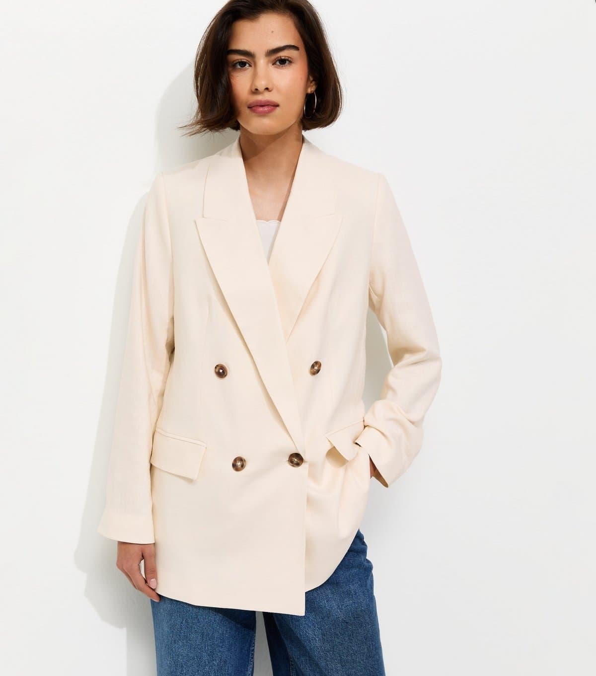 New Look Women's Off White Linen Blend Blazer New Look