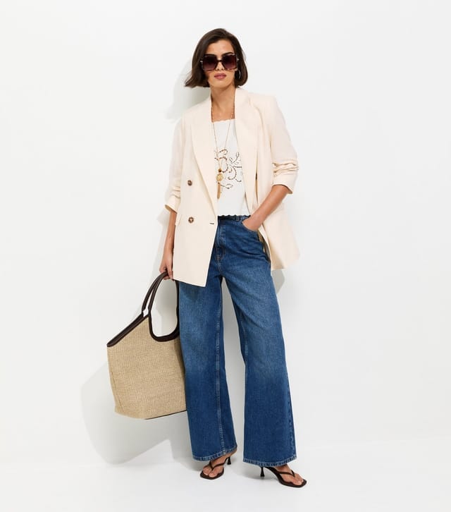 New Look Women's Off White Linen Blend Blazer New Look - 3