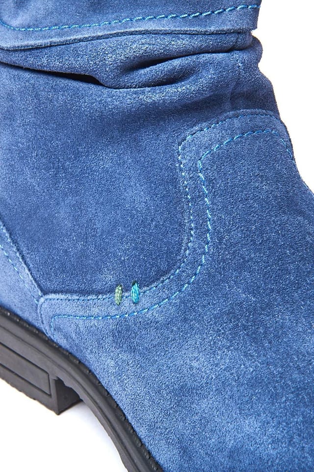 Moshulu Moshulu Women's 'Pipistrelle 3' Ruched Suede Pixie Ankle Boots in Mid Blue - 3