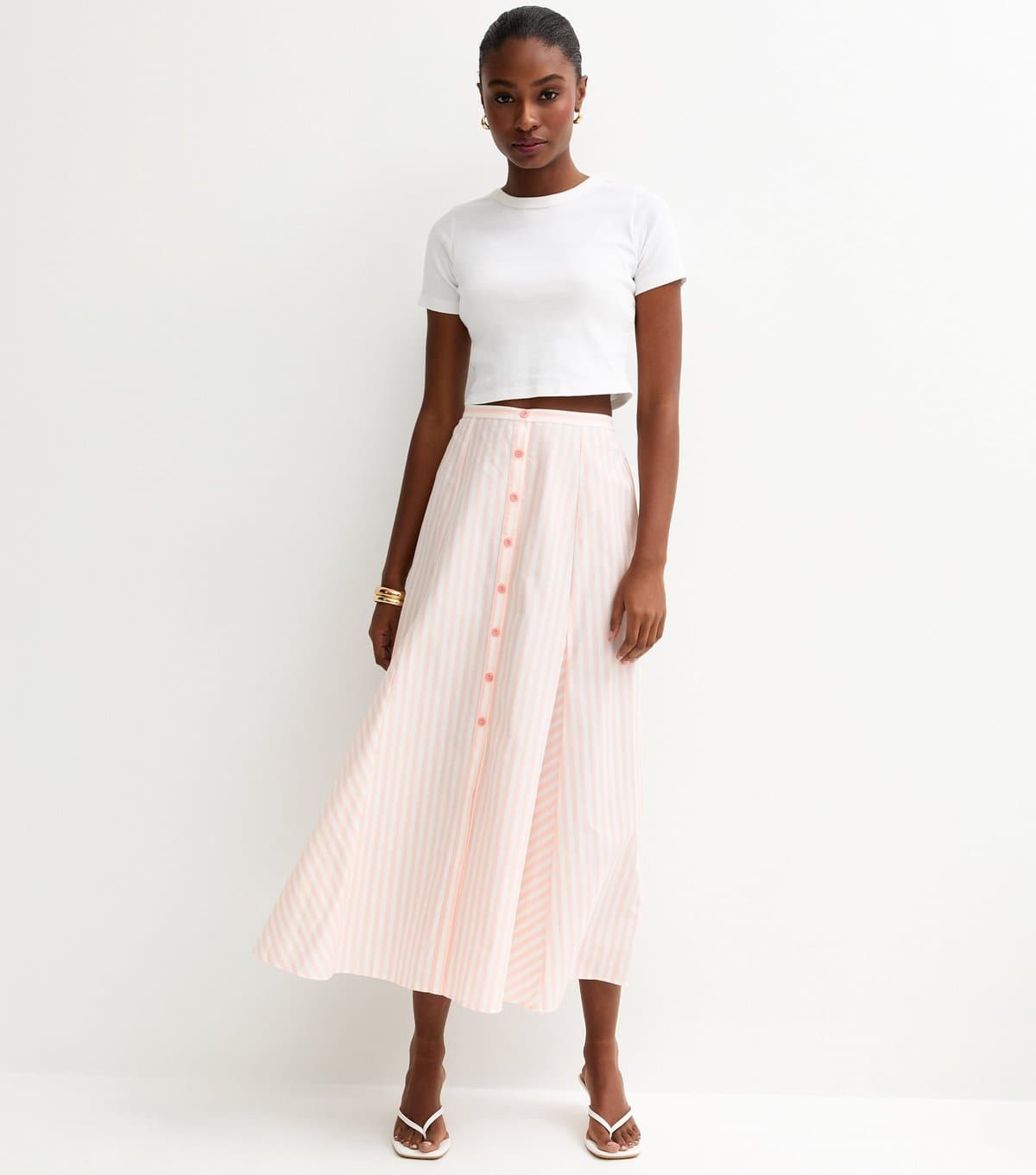 New Look New Look Pink Striped Midi Skirt