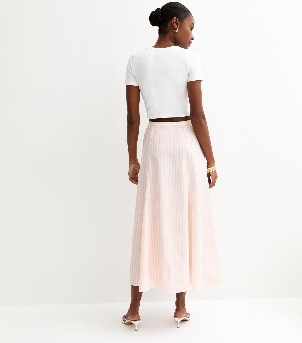 New Look Women's Pink Striped Cotton Button Through Midi Skirt New Look - 4