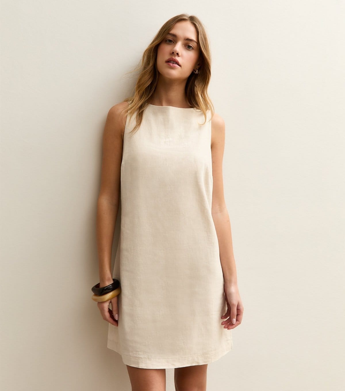 New Look Women's Stone Linen Blend Tie Back Mini Dress New Look - 4